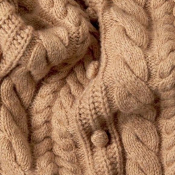 White & Warren Cardigan Bobble Stitch Size M Merino Wool Tan Cable Knit Camel - Picture 10 of 12
